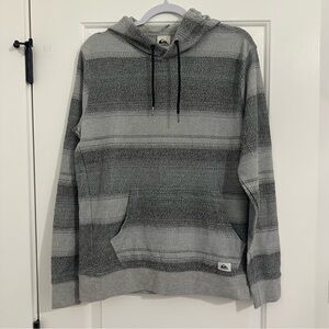 Quiksilver Men's Gray Striped Textured Knit Pullover Hoodie - Medium - EUC